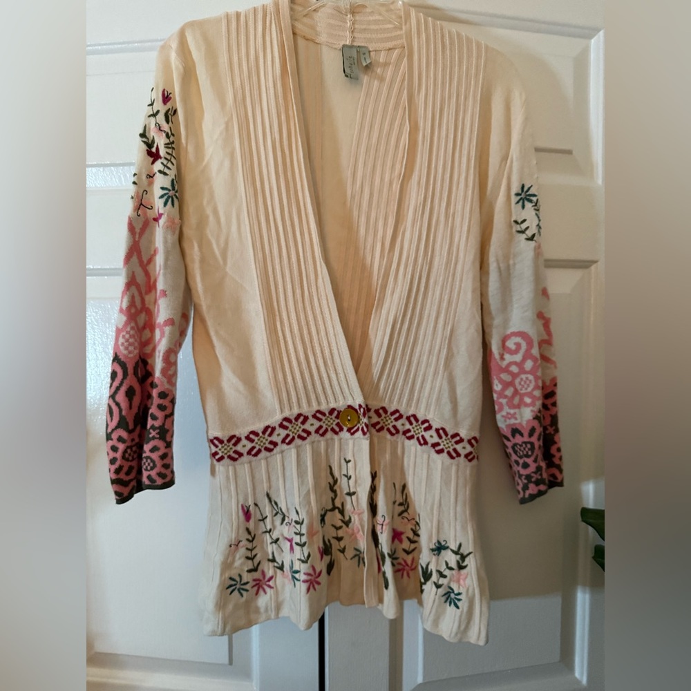 Sahalie Boho Floral Embroidered Cardigan Sz S Scandi Fairy Cottage